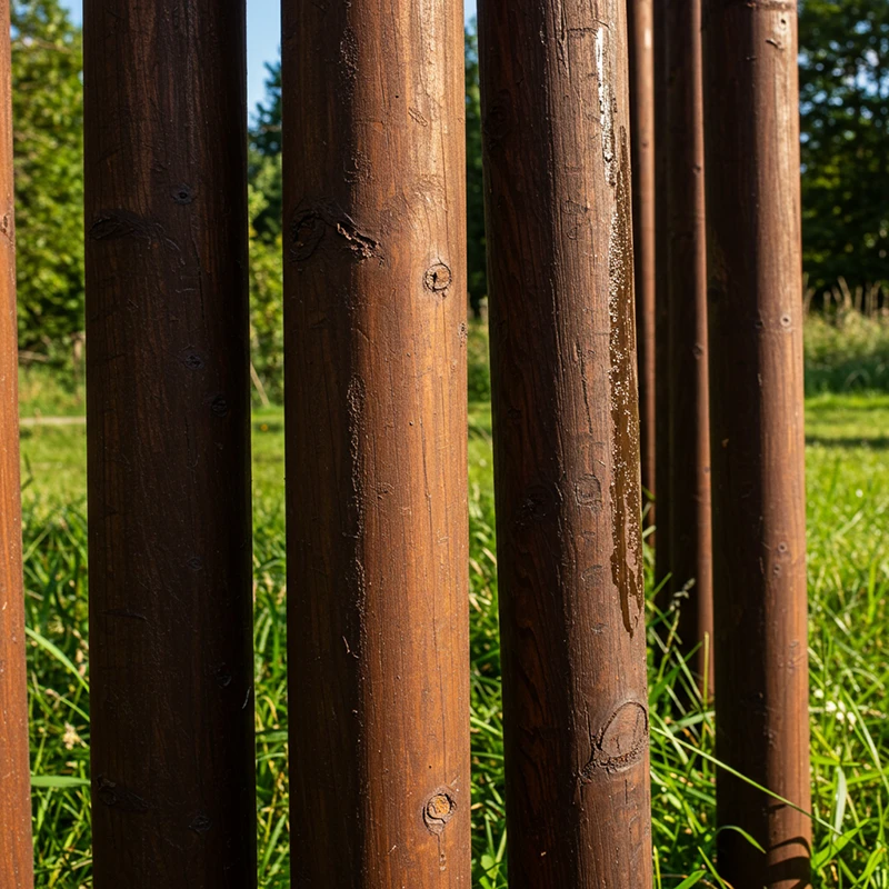 Polines de madera impregnados instalados en una cerca de campo